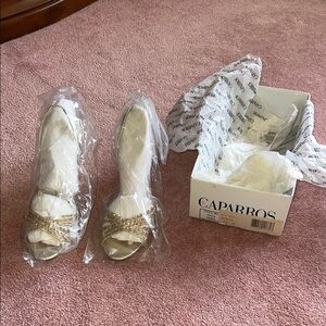 Caparros Shimmering Gold Open-Toe Heels